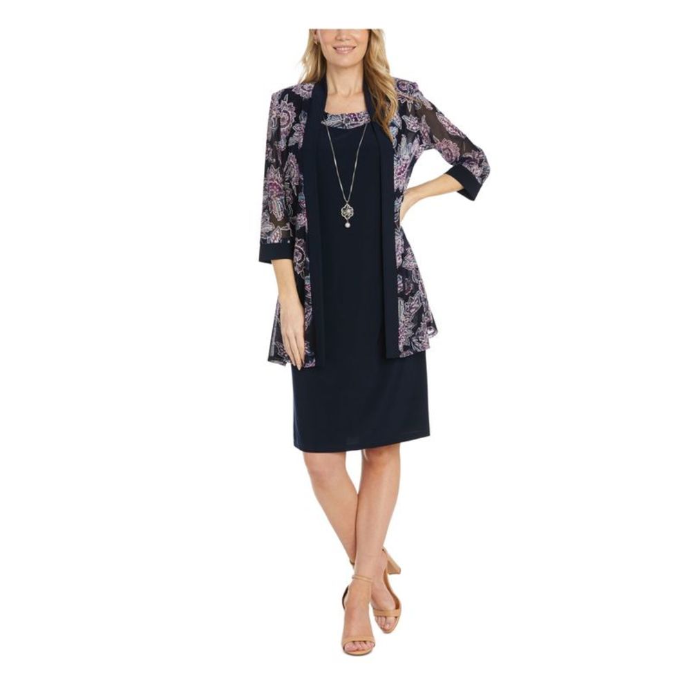 R & M COLLECTION Womens Navy Sleeveless Above The Knee Shift Dress Plus 16W